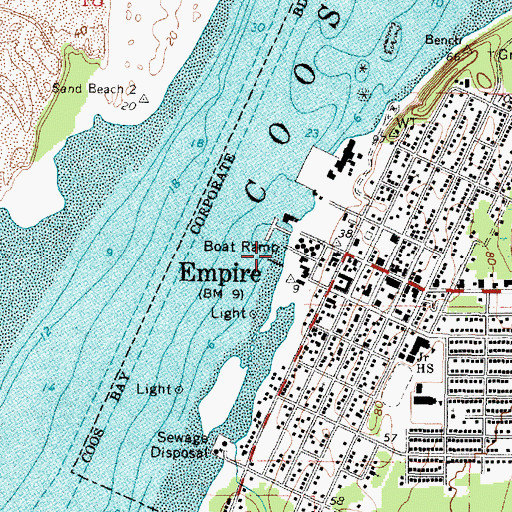Topographic Map of Empire Boat Ramp, OR