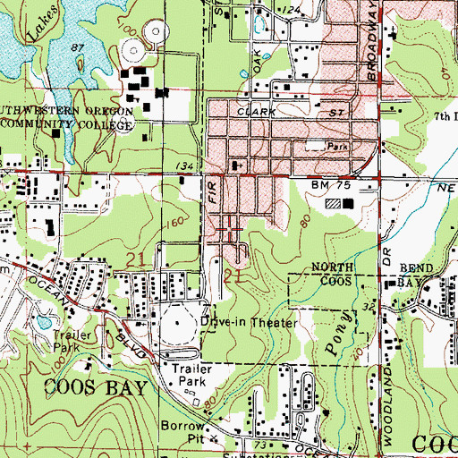 Topographic Map of Oak Street Park, OR