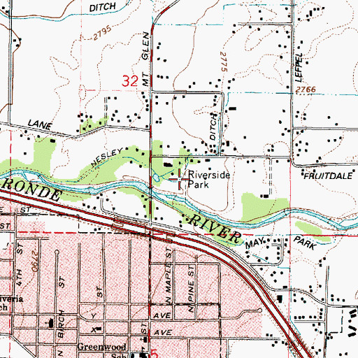Topographic Map of Riverside Park, OR