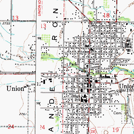 Topographic Map of Union City Park, OR