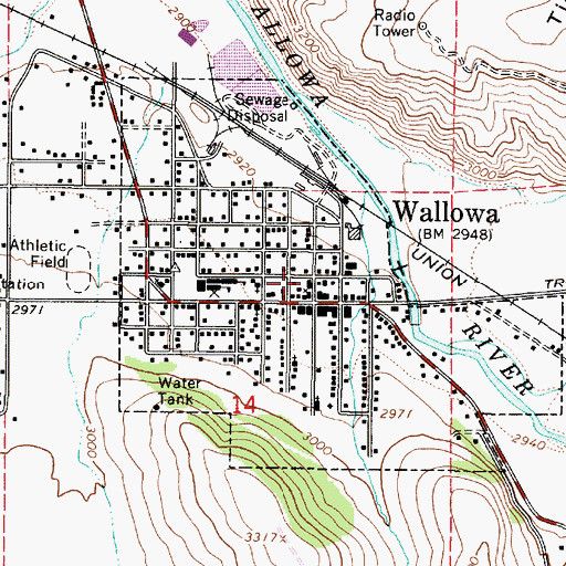 Topographic Map of Wallowa Fire Department, OR