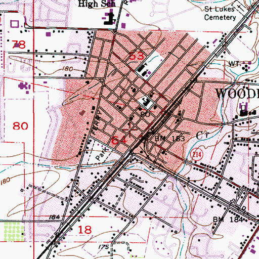 Topographic Map of Woodburn Downtown Plaza, OR