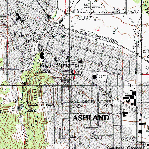 Topographic Map of Ashland Fire and Rescue Station 1, OR