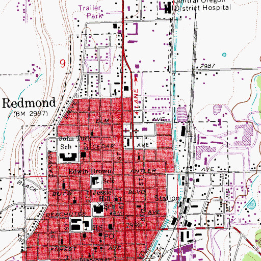 Topographic Map of Redmond Fire and Rescue Station 401 Headquarters, OR