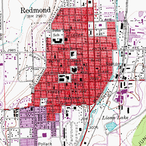 Topographic Map of Redmond Police Department, OR