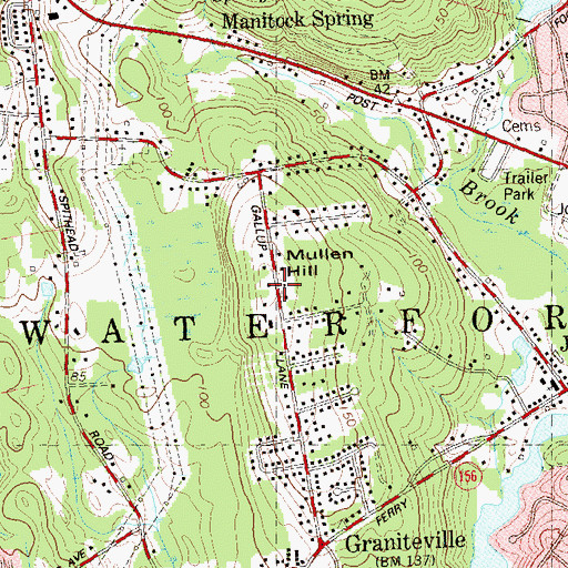 Topographic Map of Mullen Hill, CT