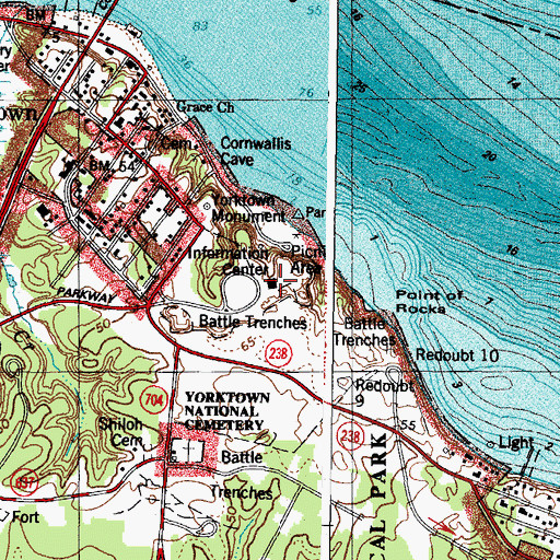 Topographic Map of Yorktown Visitors Center, VA