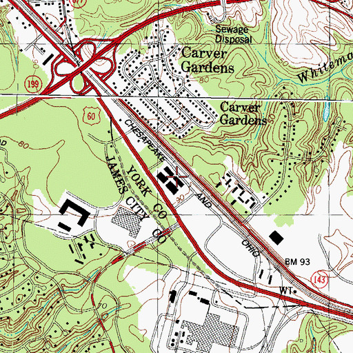 Topographic Map of Village Shops At Kingsmill Shopping Center, VA