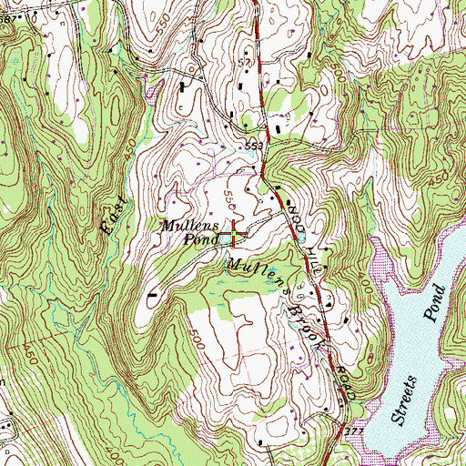 Topographic Map of Mullens Pond, CT