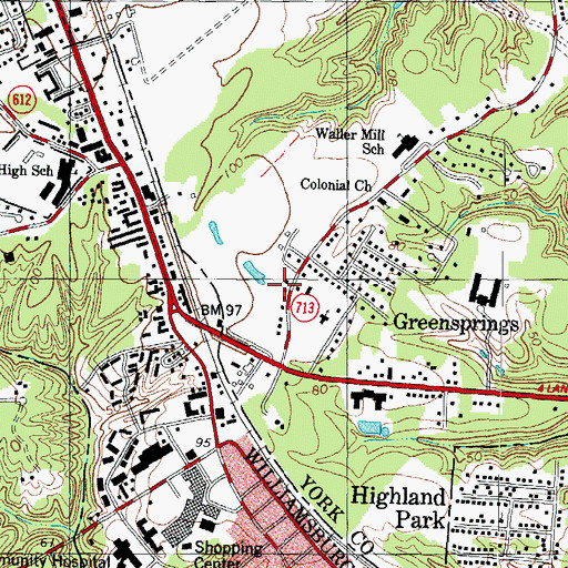 Topographic Map of Kingsgate Green Shopping Center, VA