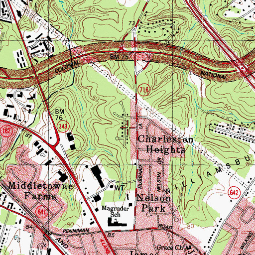 Topographic Map of Queenswood, VA