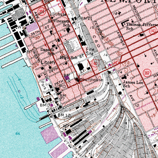 Topographic Map of Newport News Courthouse, VA