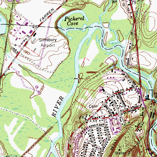 Topographic Map of Munnisunk Brook, CT