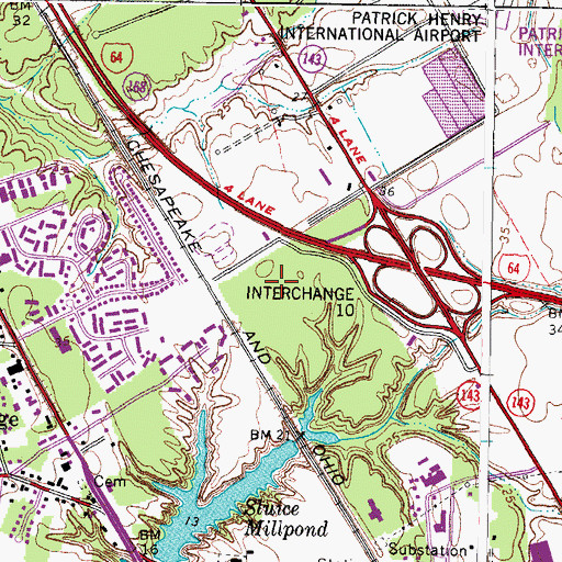 Topographic Map of Chesapeake Village Mobile Home Park, VA