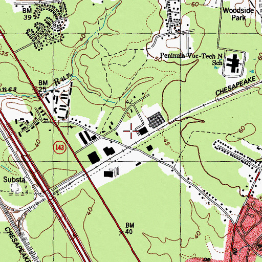 Topographic Map of Peninsula Industrial Park, VA