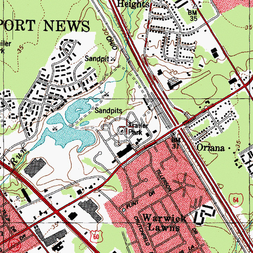 Topographic Map of Trailux Mobile Village, VA