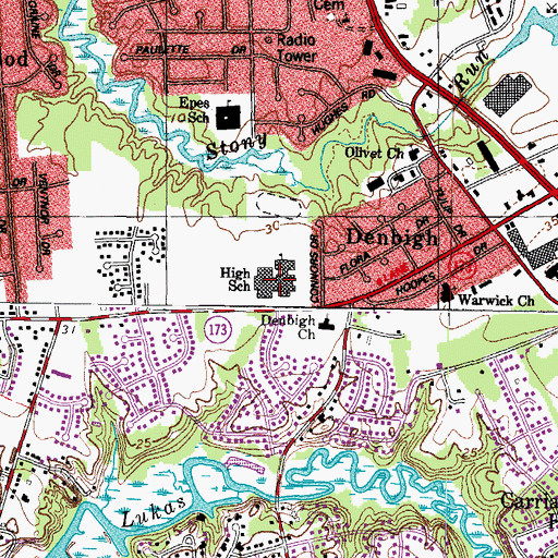 Topographic Map of Denbigh High School, VA