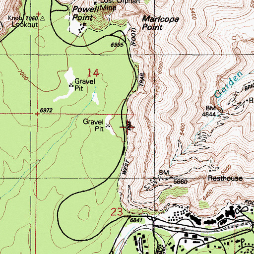 Topographic Map of West Rim Trail, AZ