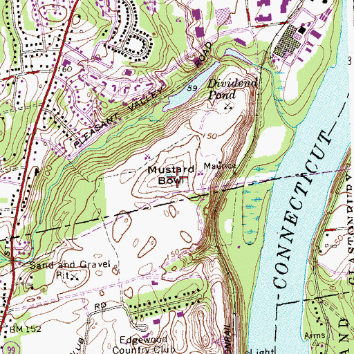 Topographic Map of Mustard Bowl, CT