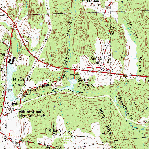 Topographic Map of Myers Brook, CT