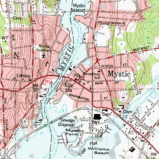 Topographic Map of Mystic, CT