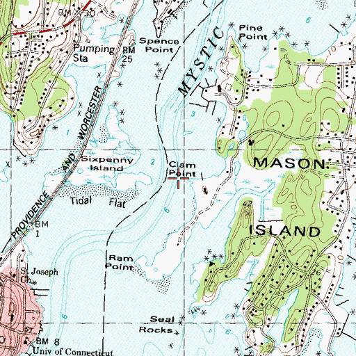 Topographic Map of Mystic Harbor, CT