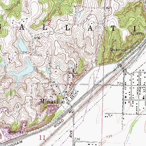 Topographic Map of Minneville Cemetery, MO