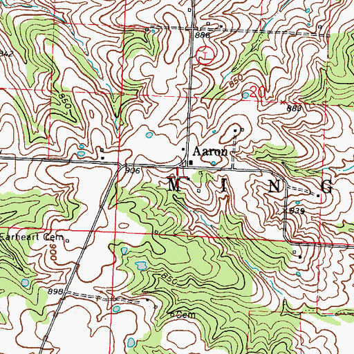 Topographic Map of Aaron Post Office (historical), MO