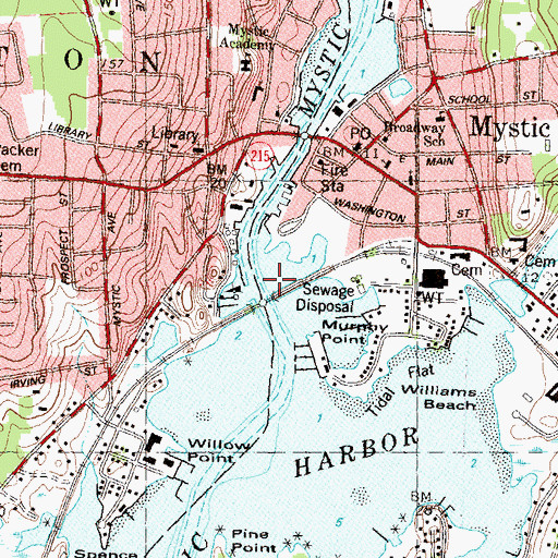 Topographic Map of Mystic River, CT