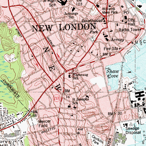 Topographic Map of Nameaug School, CT
