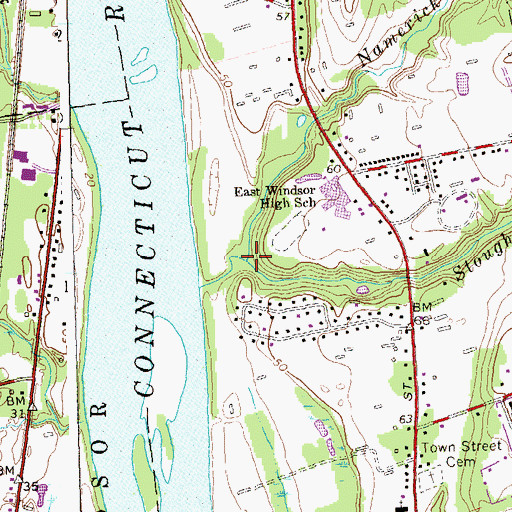 Topographic Map of Namerick Brook, CT