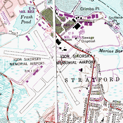 Topographic Map of Bridgeport Army Air Field (historical), CT