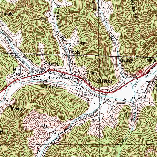 Topographic Map of Horse Creek Church, KY