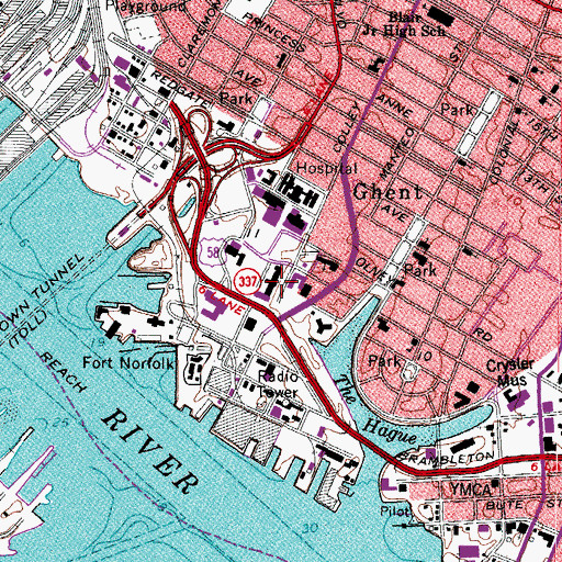 Topographic Map of Norfolk Health Center, VA
