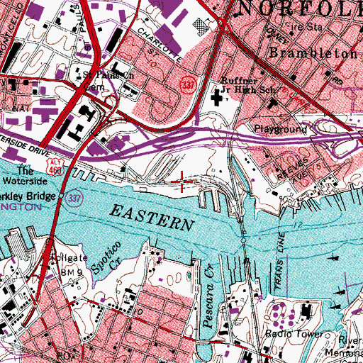 Topographic Map of Harbor Park Stadium, VA