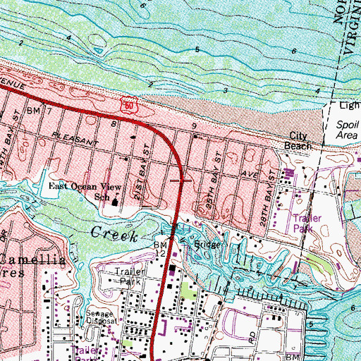 Topographic Map of Shore Drive Plaza Shopping Center, VA