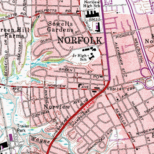 Topographic Map of Norview Gardens, VA