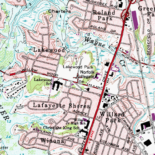 Topographic Map of Lakewood Music And Dance Center, VA