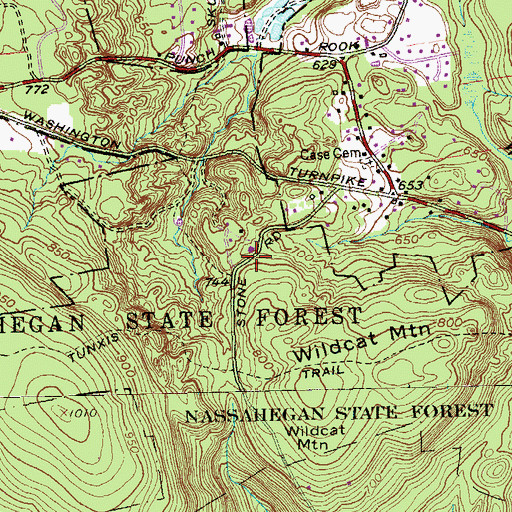 Topographic Map of Nassahegan State Forest, CT