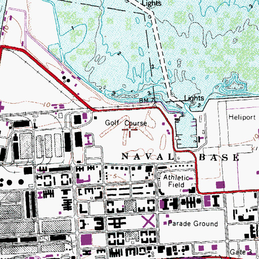 Topographic Map of Naval Base Golf Course, VA