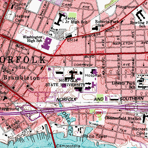 Topographic Map of G W C Brown Memorial Hall, VA