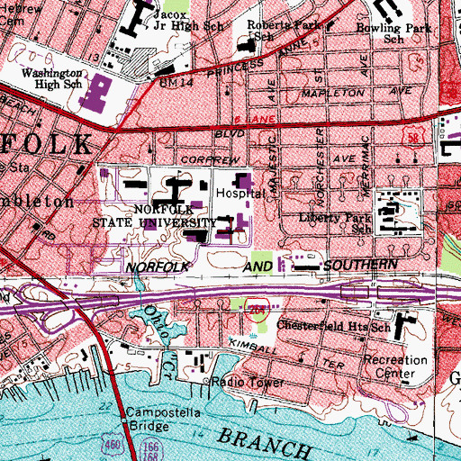 Topographic Map of J Hugo Madison Hall, VA