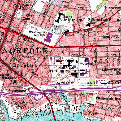 Topographic Map of James A Bowser Industrial Education Building, VA