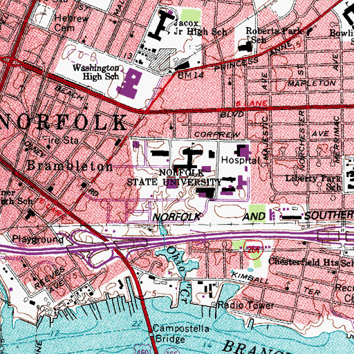 Topographic Map of Lyman Beecher Brooks Library, VA
