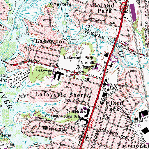 Topographic Map of Lafayette Branch Norfolk Public Library, VA