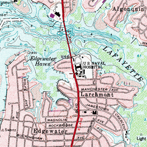 Topographic Map of Larchmont Branch Norfolk Public Library, VA