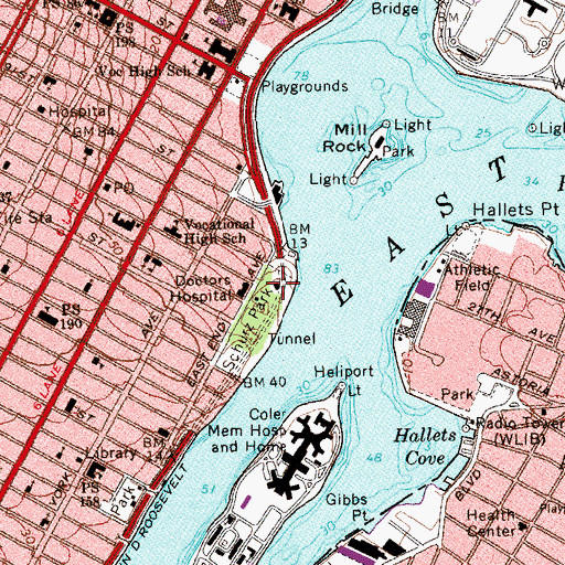 Topographic Map of Horn's Hook Battery (historical), NY