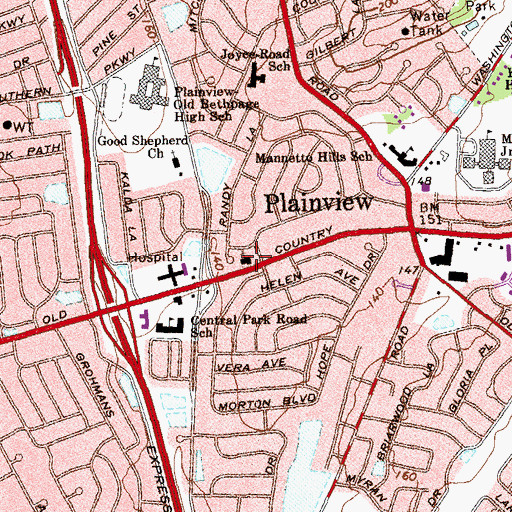 Topographic Map of Plainview United Methodist Church, NY