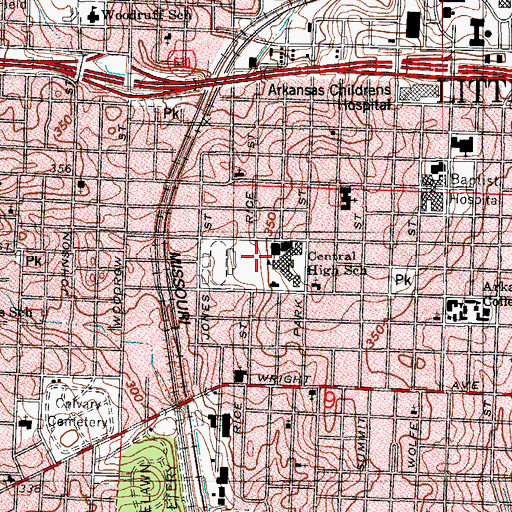 Topographic Map of Little Rock Central High School National Historic Site, AR