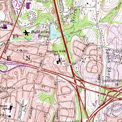 Topographic Map of Nathan Hale School, CT
